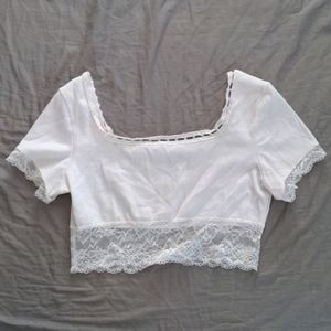 Shein white soft crop top with lace accents sized medium